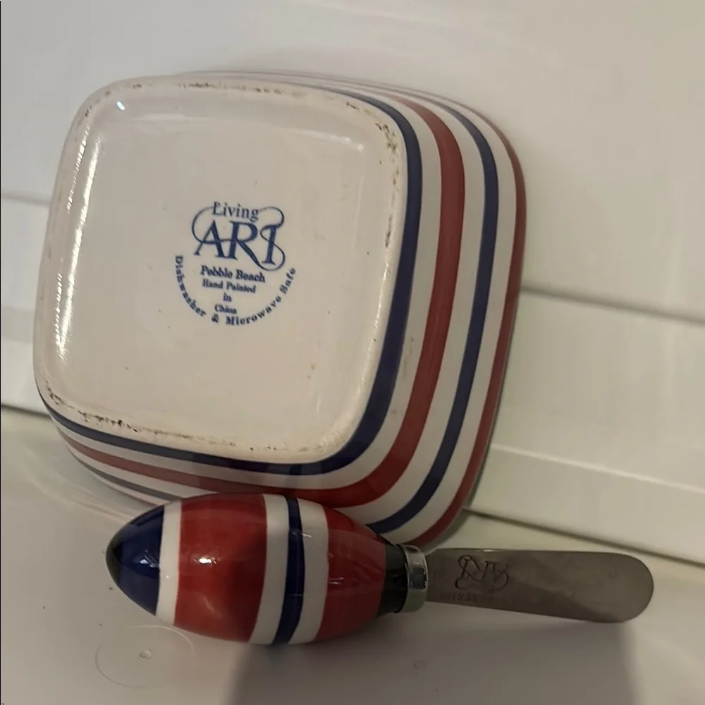 Red, White, and Blue Striped Bowl with Spreader - Picture 3 of 3